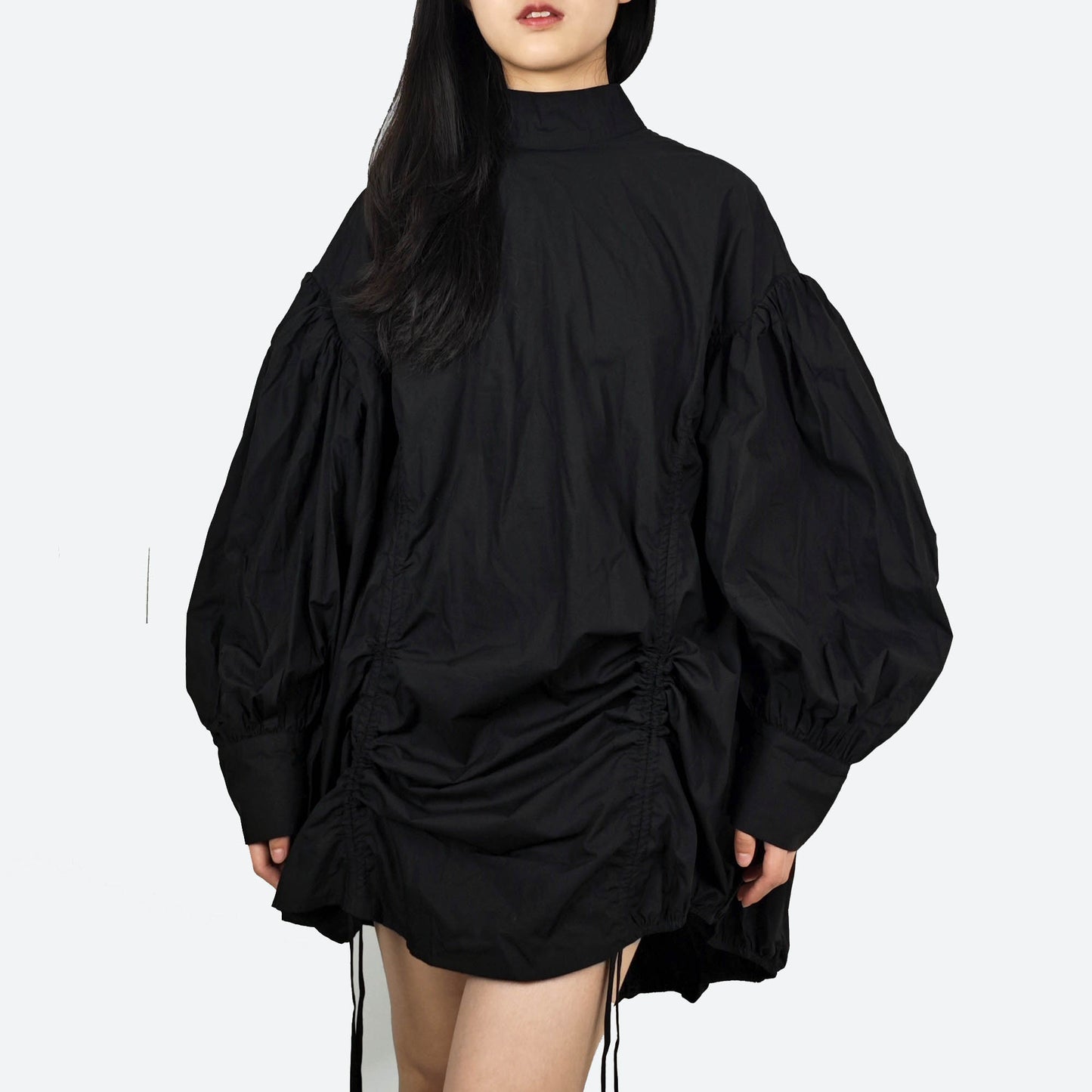 Large Volume cotton shirt with drawstring bubble sleeves cotton shirt extra large volume shirt lattern sleeves blouse over size shirt