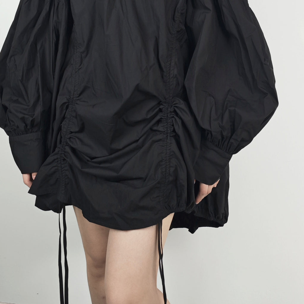 Large Volume cotton shirt with drawstring bubble sleeves cotton shirt extra large volume shirt lattern sleeves blouse over size shirt