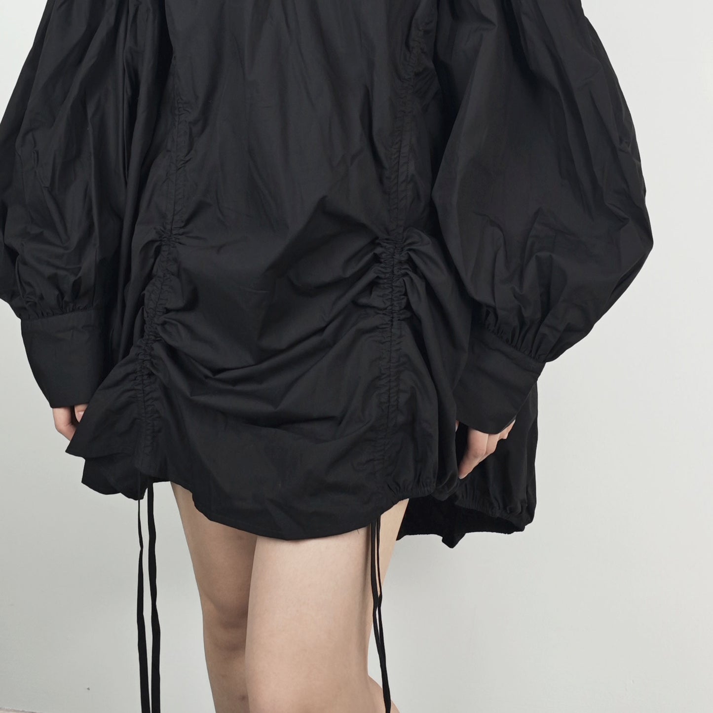 Large Volume cotton shirt with drawstring bubble sleeves cotton shirt extra large volume shirt lattern sleeves blouse over size shirt