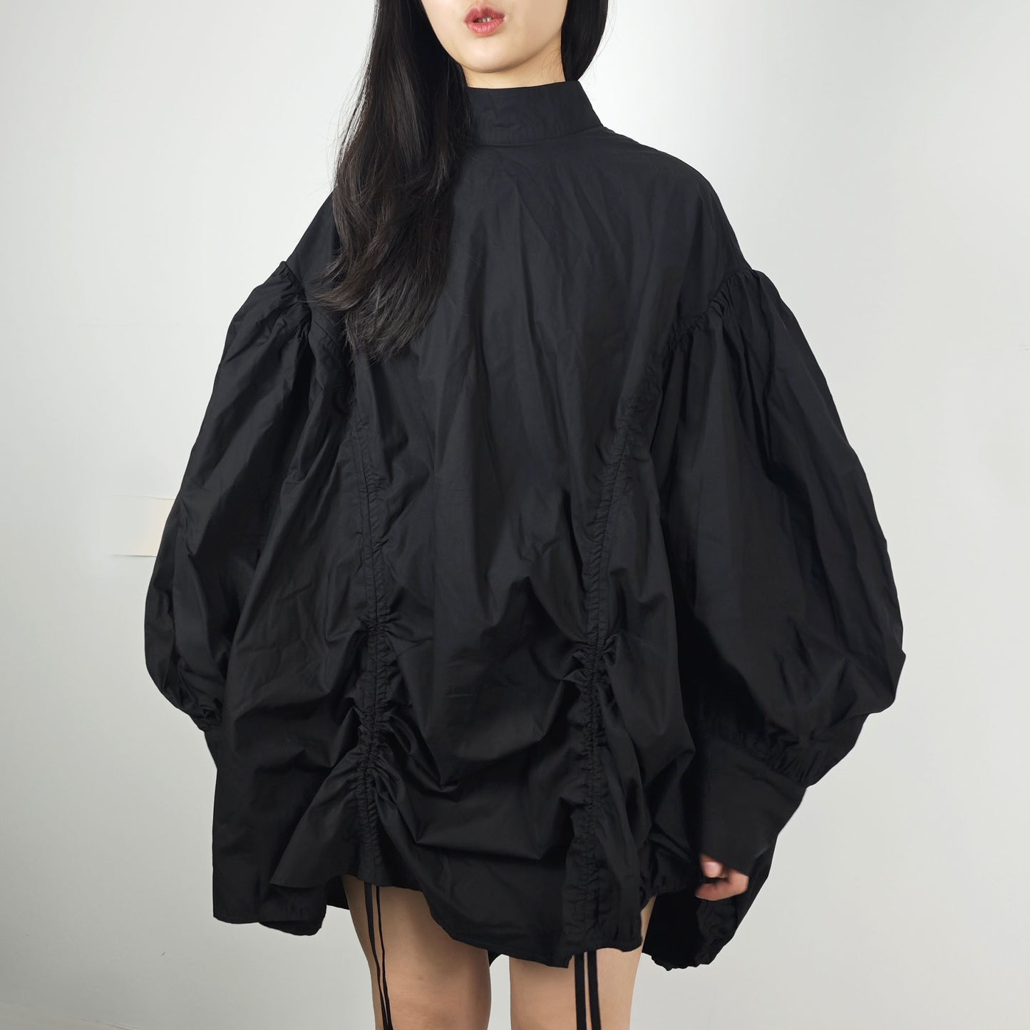 Large Volume cotton shirt with drawstring bubble sleeves cotton shirt extra large volume shirt lattern sleeves blouse over size shirt