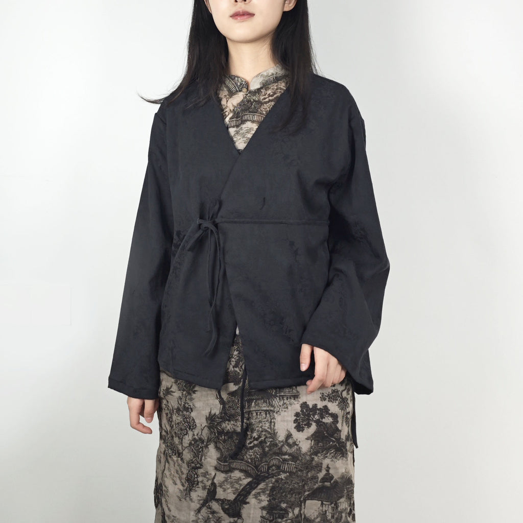 Cross front Hanfu style top cotton jacquard fabric