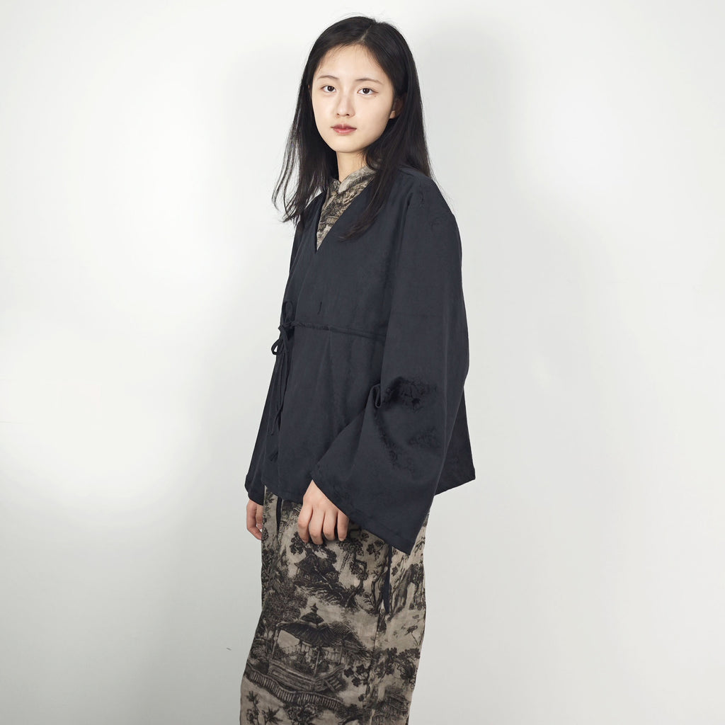 Cross front Hanfu style top cotton jacquard fabric