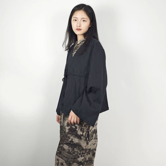 Cross front Hanfu style top cotton jacquard fabric