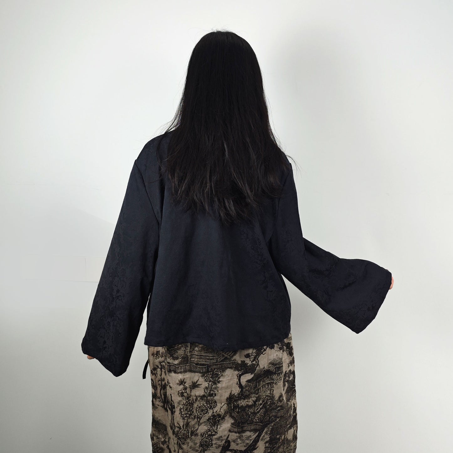 Cross front Hanfu style top cotton jacquard fabric