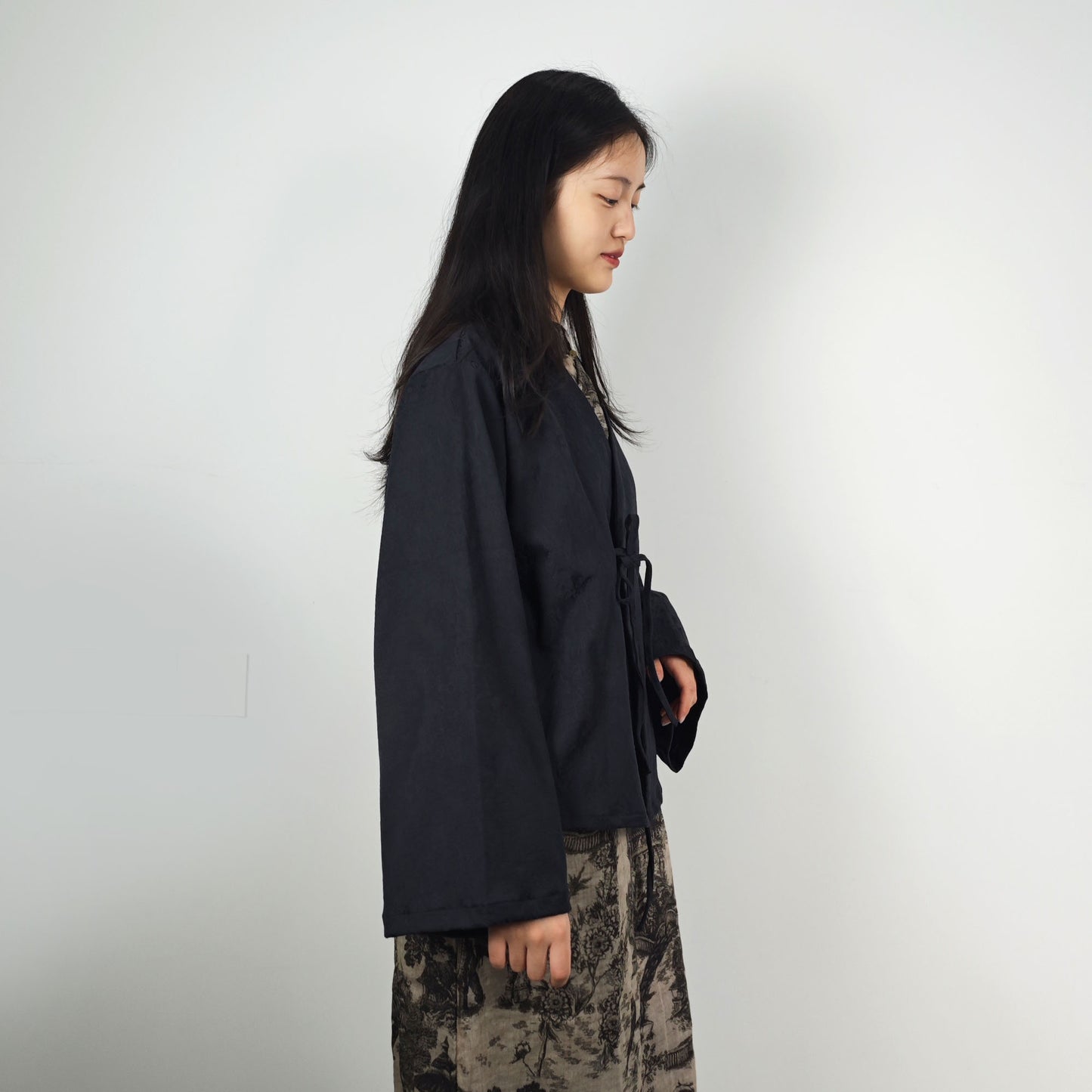 Cross front Hanfu style top cotton jacquard fabric