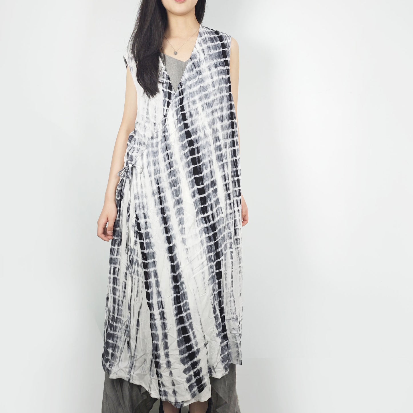 Tie dye Rayon sleeveless top long hanfu style top without sleeves tie dye dress tie dye blouse tie dye hanfu top