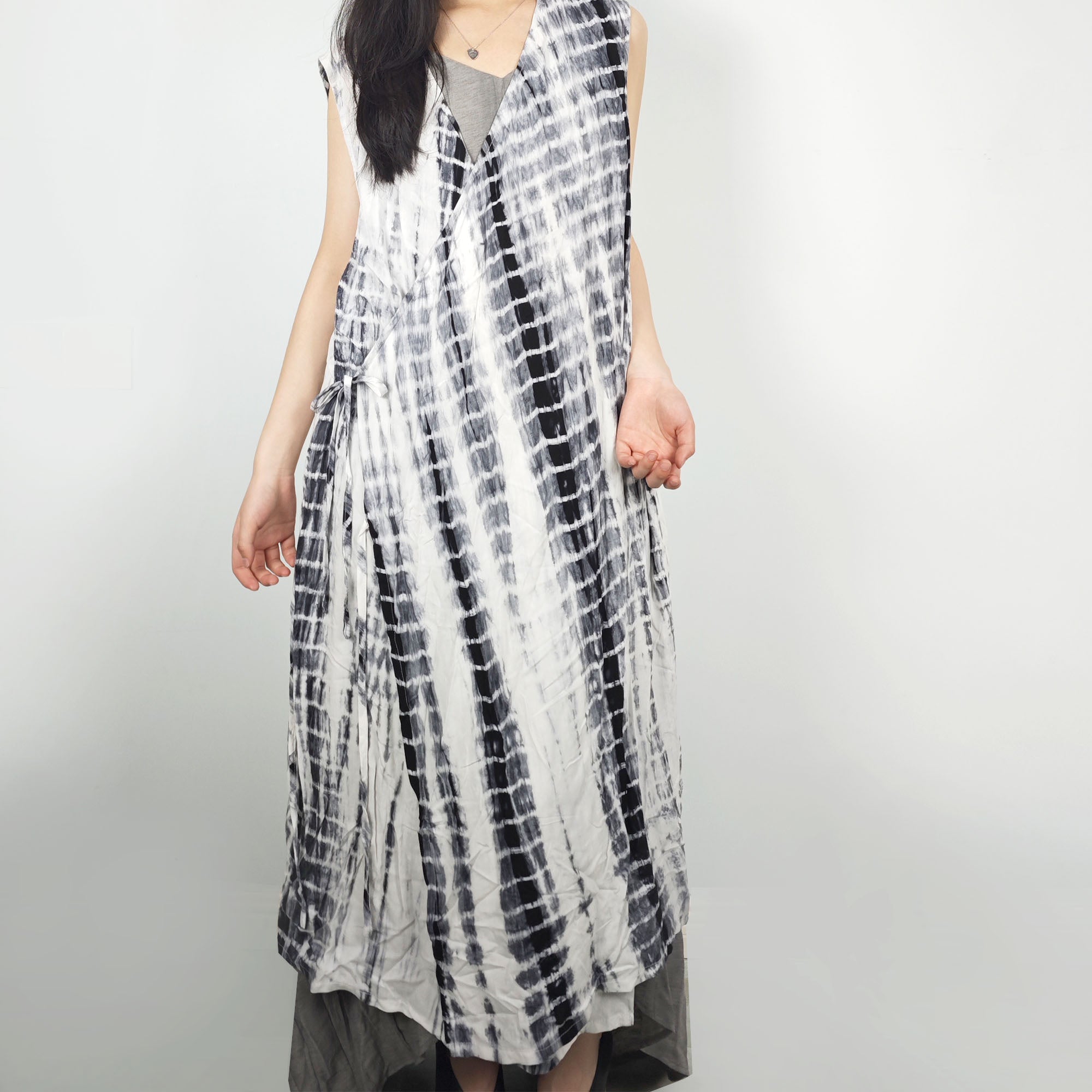 Tie dye Rayon sleeveless top long hanfu style top without sleeves tie dye dress tie dye blouse tie dye hanfu top
