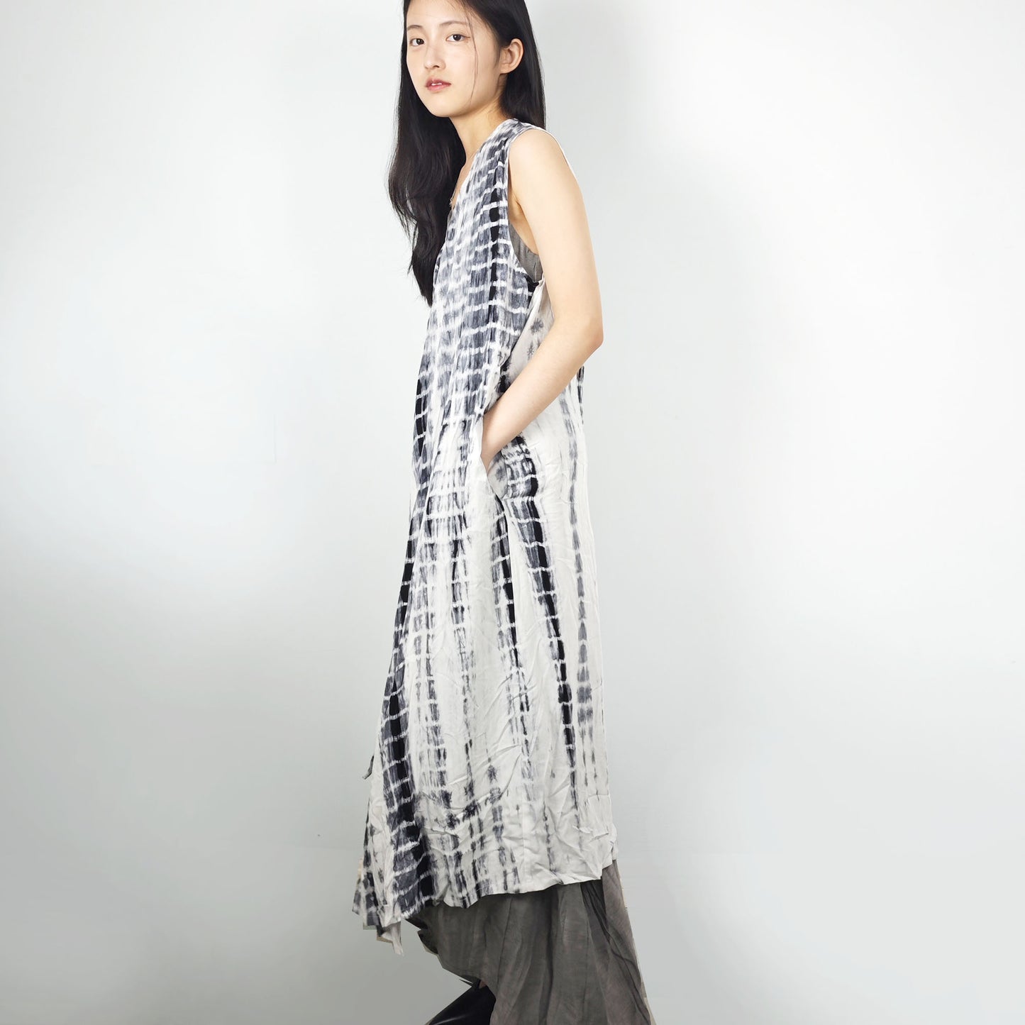 Tie dye Rayon sleeveless top long hanfu style top without sleeves tie dye dress tie dye blouse tie dye hanfu top
