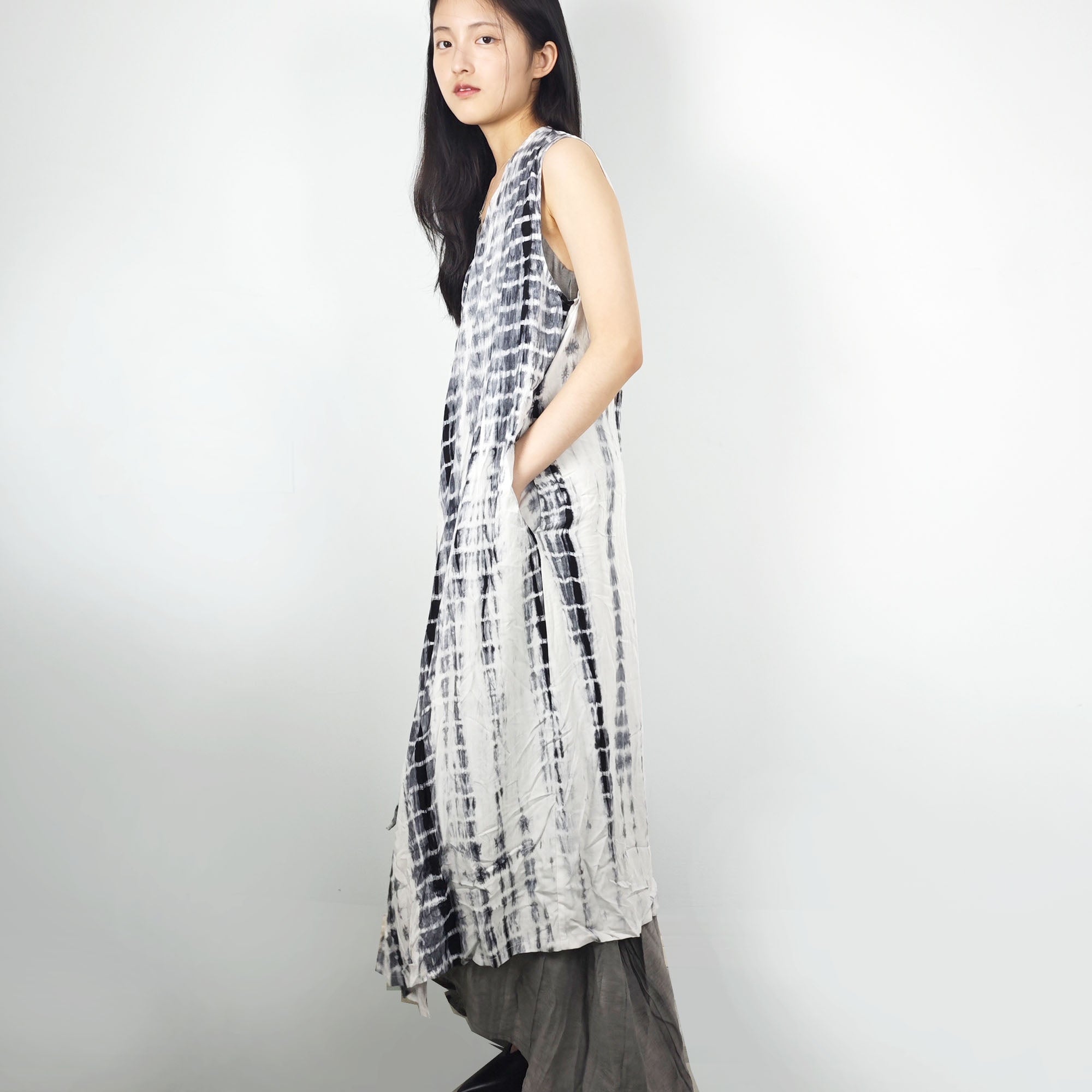 Tie dye Rayon sleeveless top long hanfu style top without sleeves tie dye dress tie dye blouse tie dye hanfu top