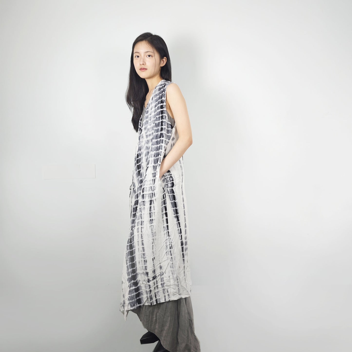 Tie dye Rayon sleeveless top long hanfu style top without sleeves tie dye dress tie dye blouse tie dye hanfu top