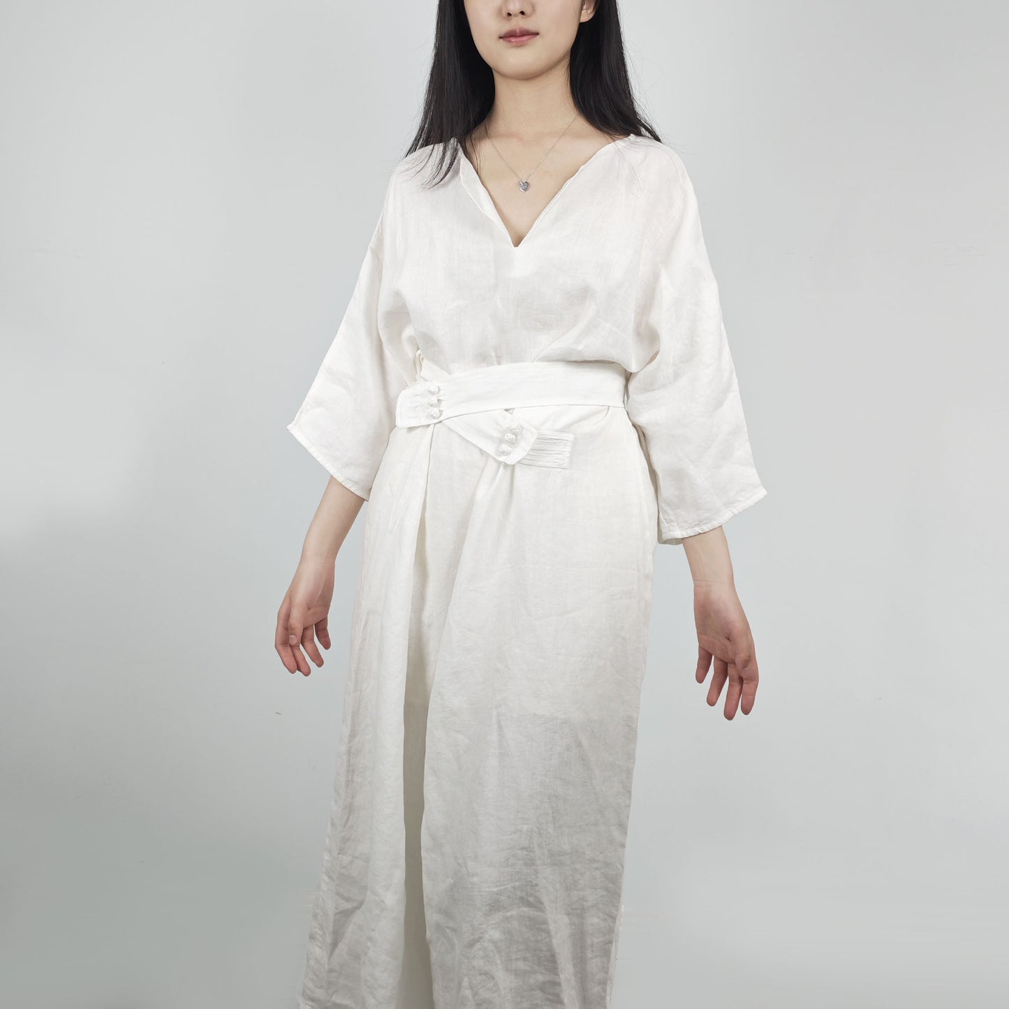 Linen dress long sleeves linen dress maxi linen dress with belt toggles belt flexible belt washed linen dress for women