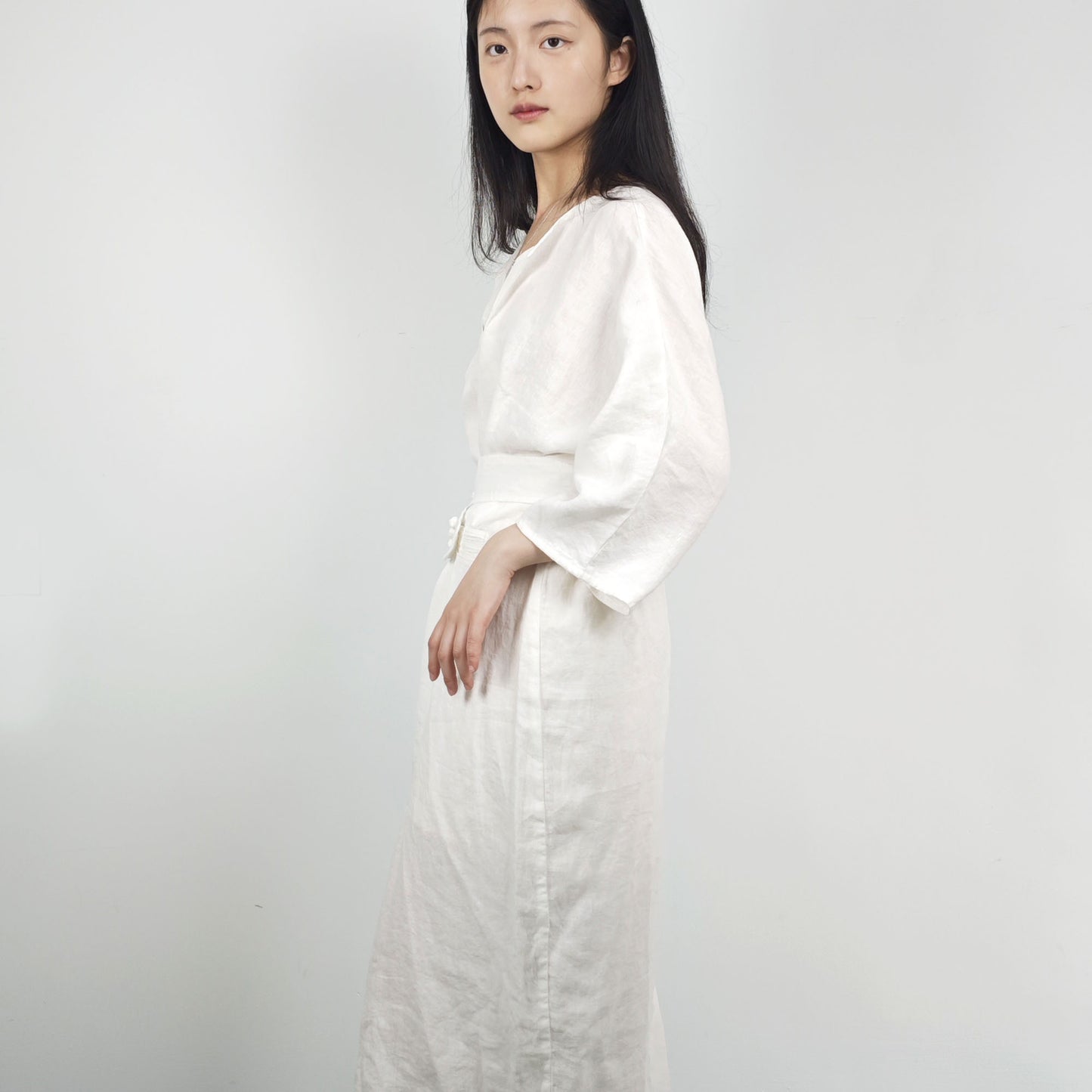 Linen dress long sleeves linen dress maxi linen dress with belt toggles belt flexible belt washed linen dress for women