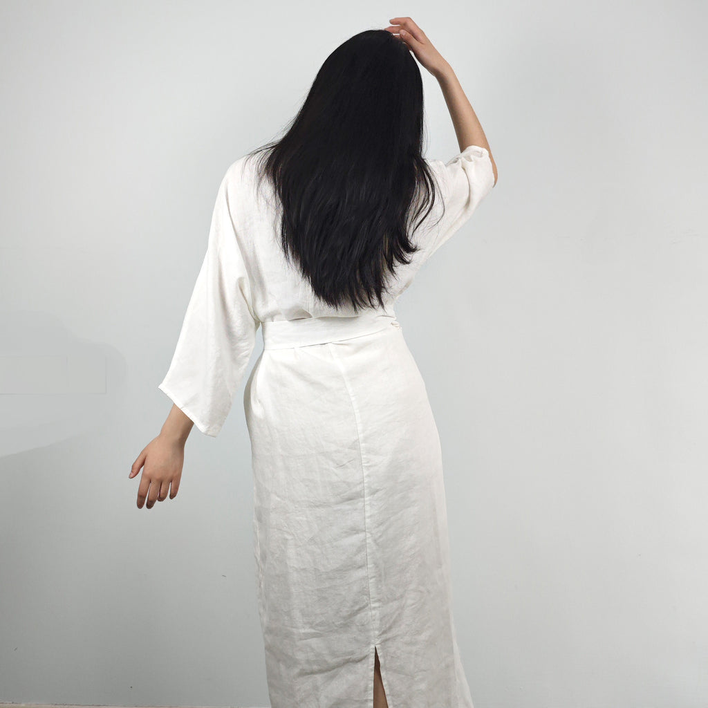 Linen dress long sleeves linen dress maxi linen dress with belt toggles belt flexible belt washed linen dress for women