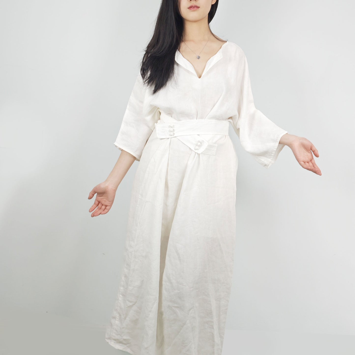 Linen dress long sleeves linen dress maxi linen dress with belt toggles belt flexible belt washed linen dress for women