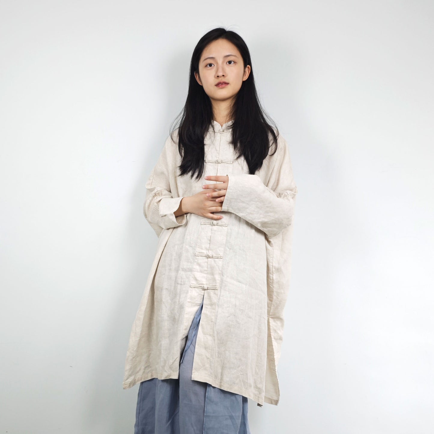 Chinese toggles linen blouse loose fit linen shirt Dew retting Linen Chinese Tang suit style shirt