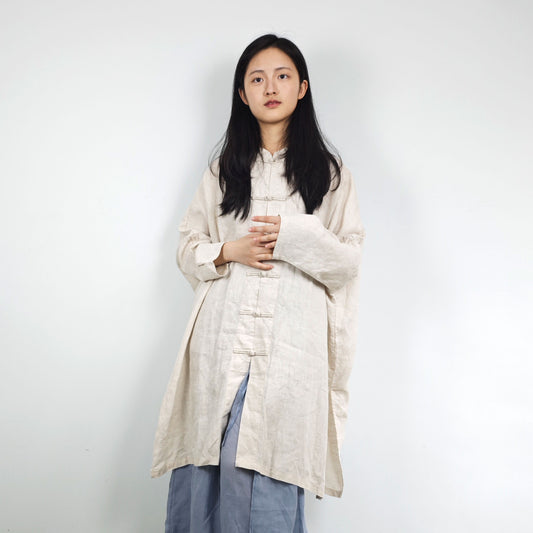 Chinese toggles linen blouse loose fit linen shirt Dew retting Linen Chinese Tang suit style shirt