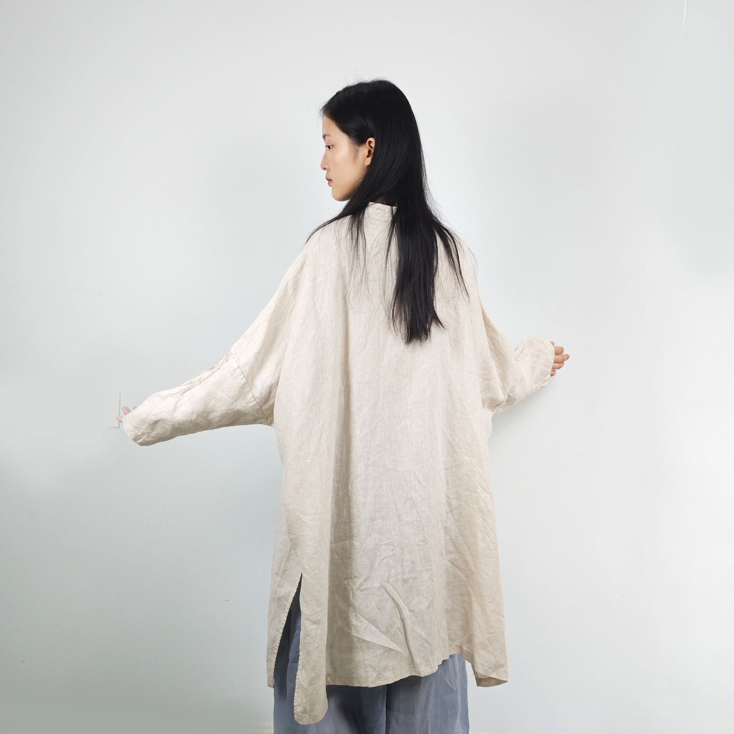 Chinese toggles linen blouse loose fit linen shirt Dew retting Linen Chinese Tang suit style shirt
