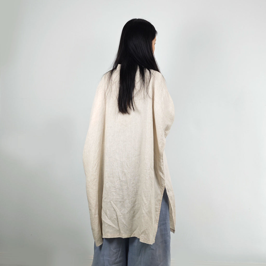 Chinese toggles linen blouse loose fit linen shirt Dew retting Linen Chinese Tang suit style shirt