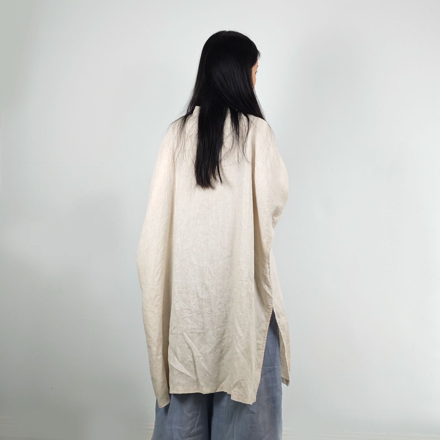 Chinese toggles linen blouse loose fit linen shirt Dew retting Linen Chinese Tang suit style shirt