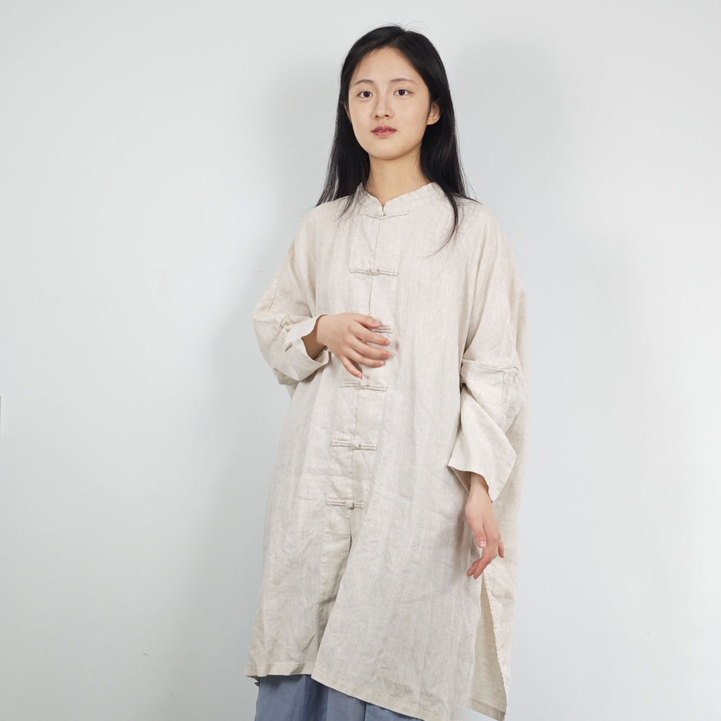 Chinese toggles linen blouse loose fit linen shirt Dew retting Linen Chinese Tang suit style shirt