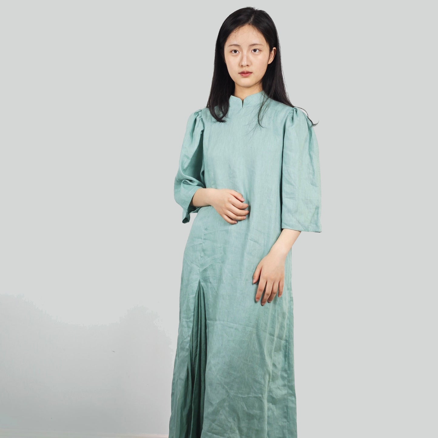 Mint Green Linen dress Chinese style dress Linen dress women's linen dress loose fit Qipao dress modified Qipao dress Mint Green dress