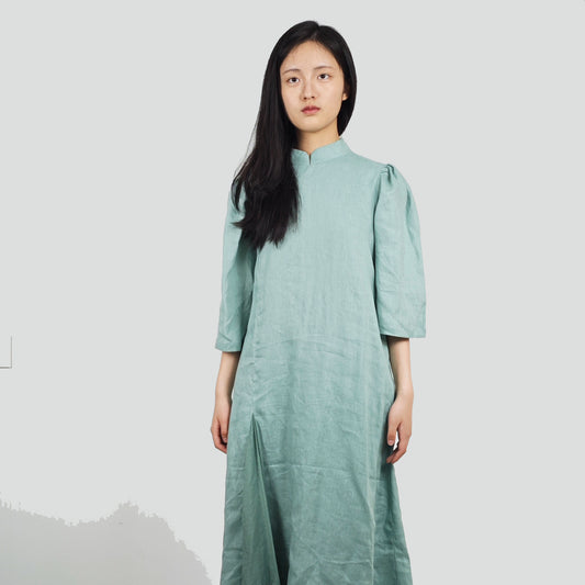 Mint Green Linen dress Chinese style dress Linen dress women's linen dress loose fit Qipao dress modified Qipao dress Mint Green dress