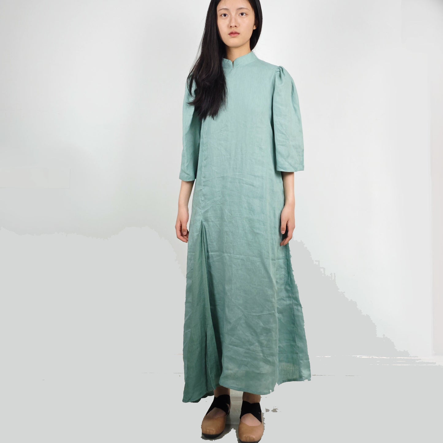 Mint Green Linen dress Chinese style dress Linen dress women's linen dress loose fit Qipao dress modified Qipao dress Mint Green dress