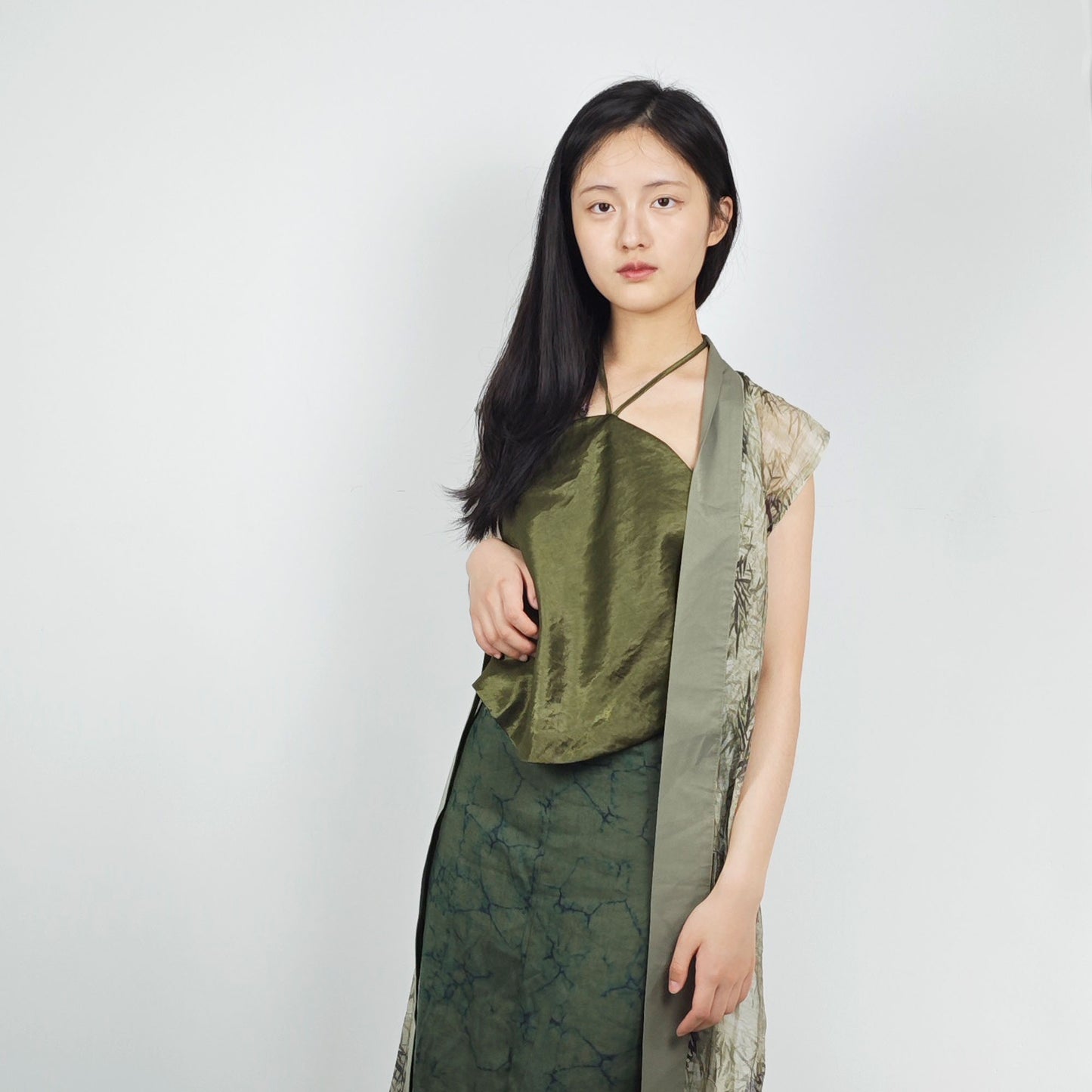 Chinese hanfu inner camisole with draw string Oriental Style Black and geen traditional Chinese camisole  Neza Studio