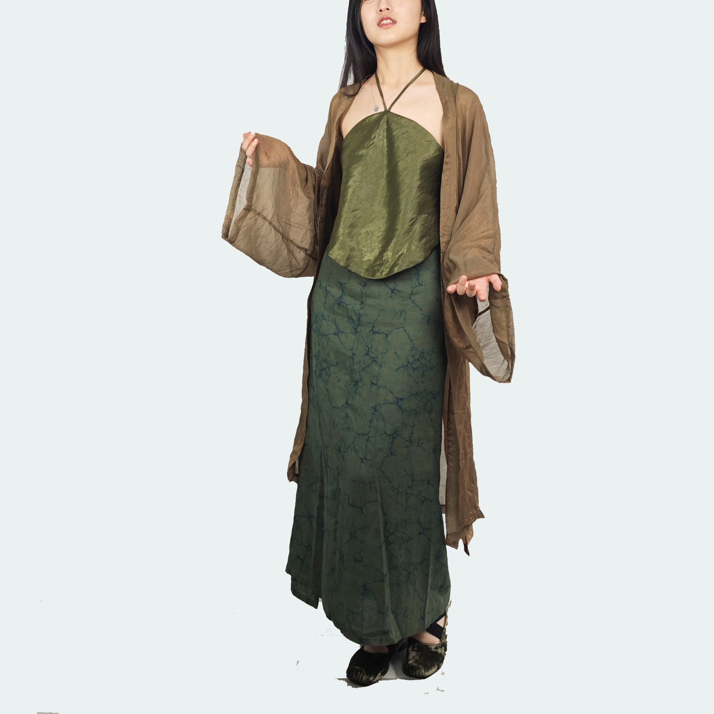 Large sleeve Hanfu top pickle color hanfu open cardigan top layer of hanfu set soft rayon hanfu top