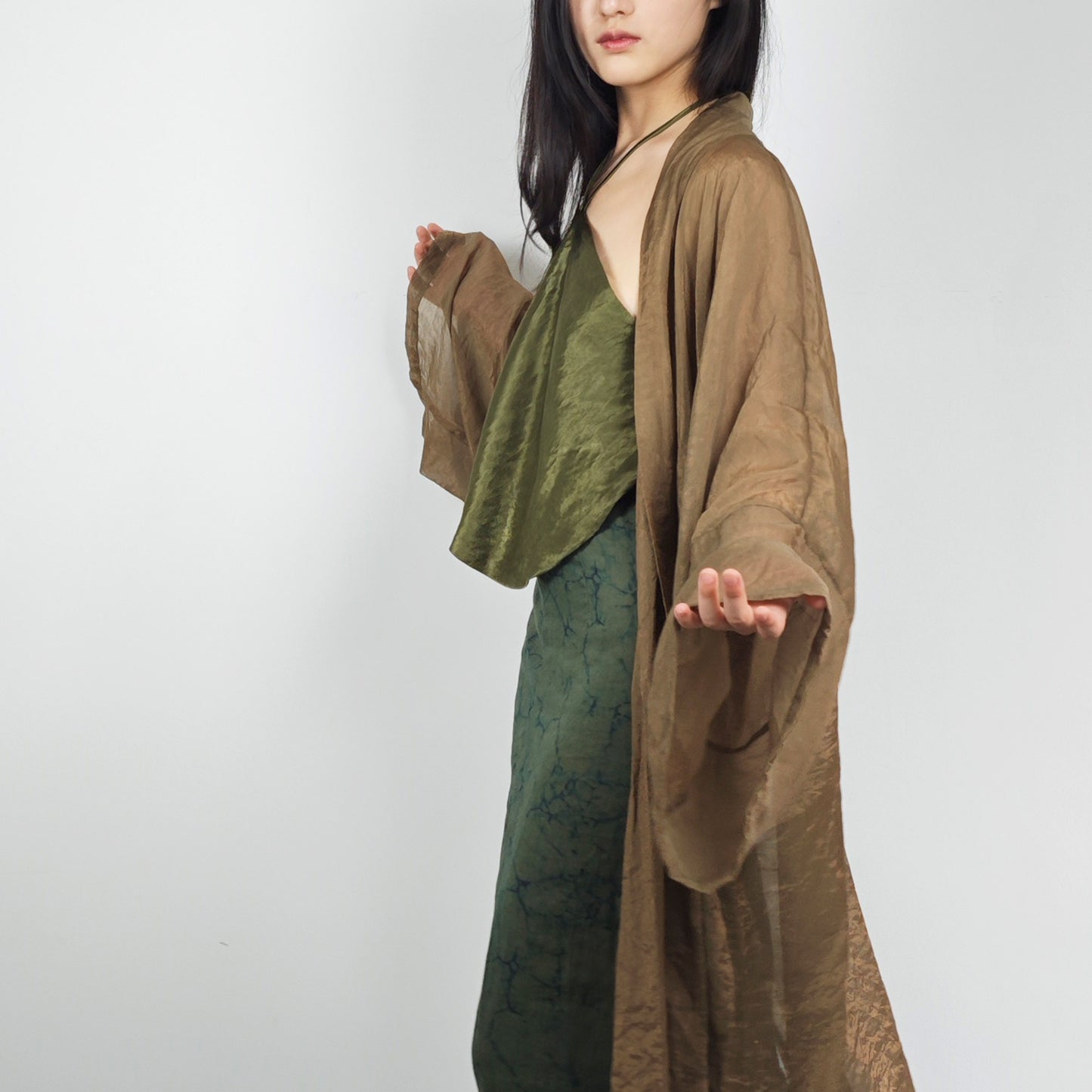 Large sleeve Hanfu top pickle color hanfu open cardigan top layer of hanfu set soft rayon hanfu top