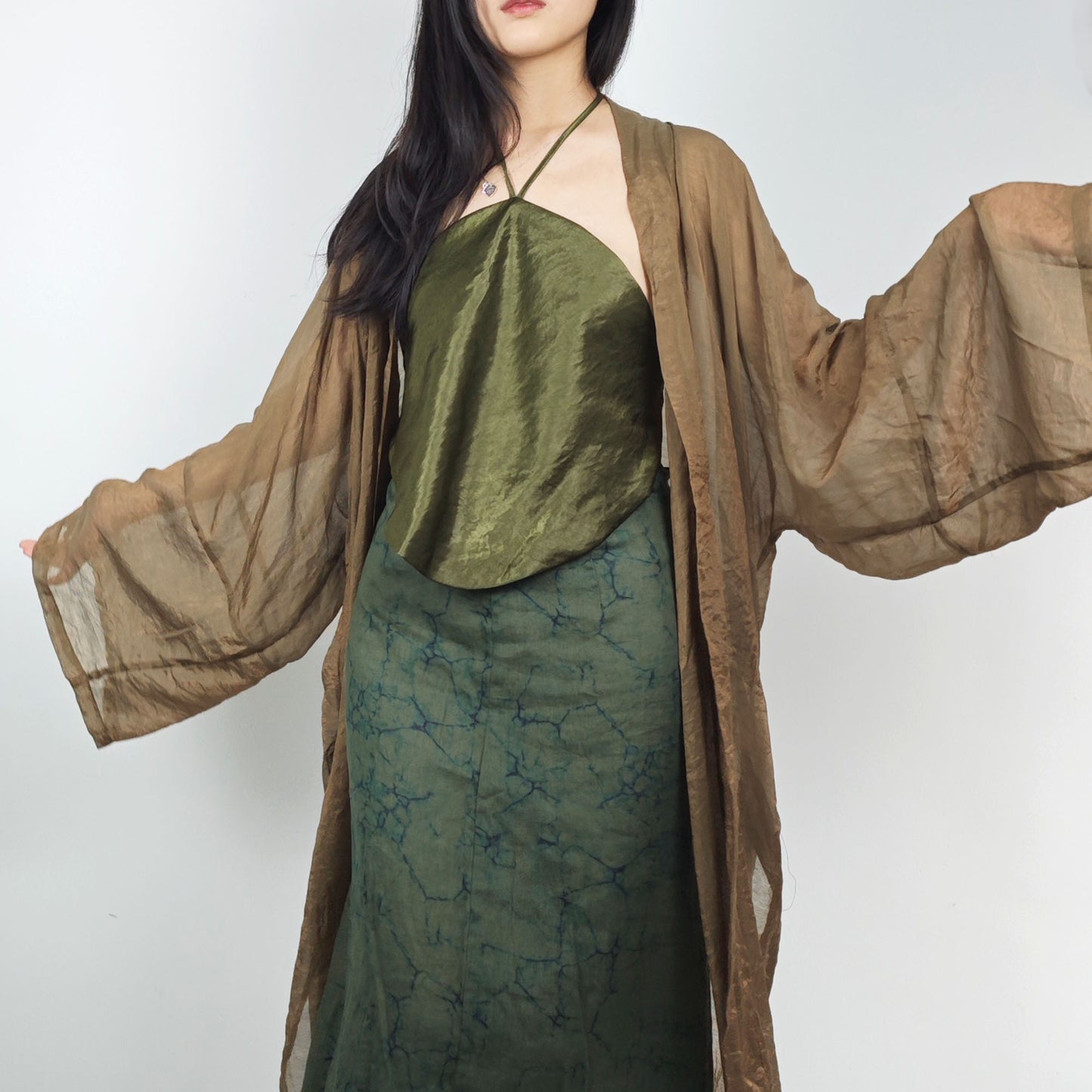 Large sleeve Hanfu top pickle color hanfu open cardigan top layer of hanfu set soft rayon hanfu top