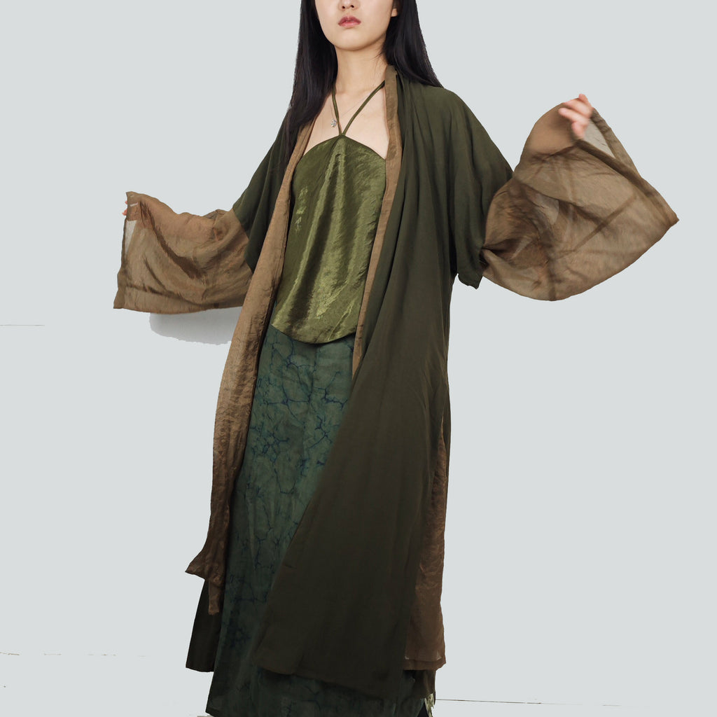 Large sleeve Hanfu top pickle color hanfu open cardigan top layer of hanfu set soft rayon hanfu top