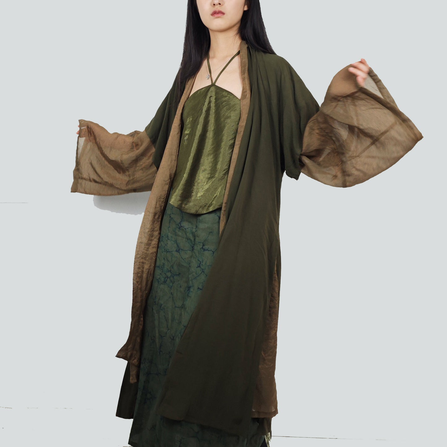Large sleeve Hanfu top pickle color hanfu open cardigan top layer of hanfu set soft rayon hanfu top