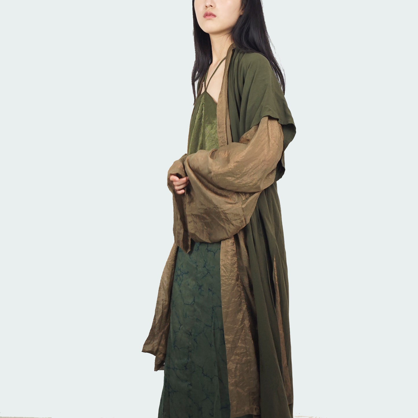 Large sleeve Hanfu top pickle color hanfu open cardigan top layer of hanfu set soft rayon hanfu top