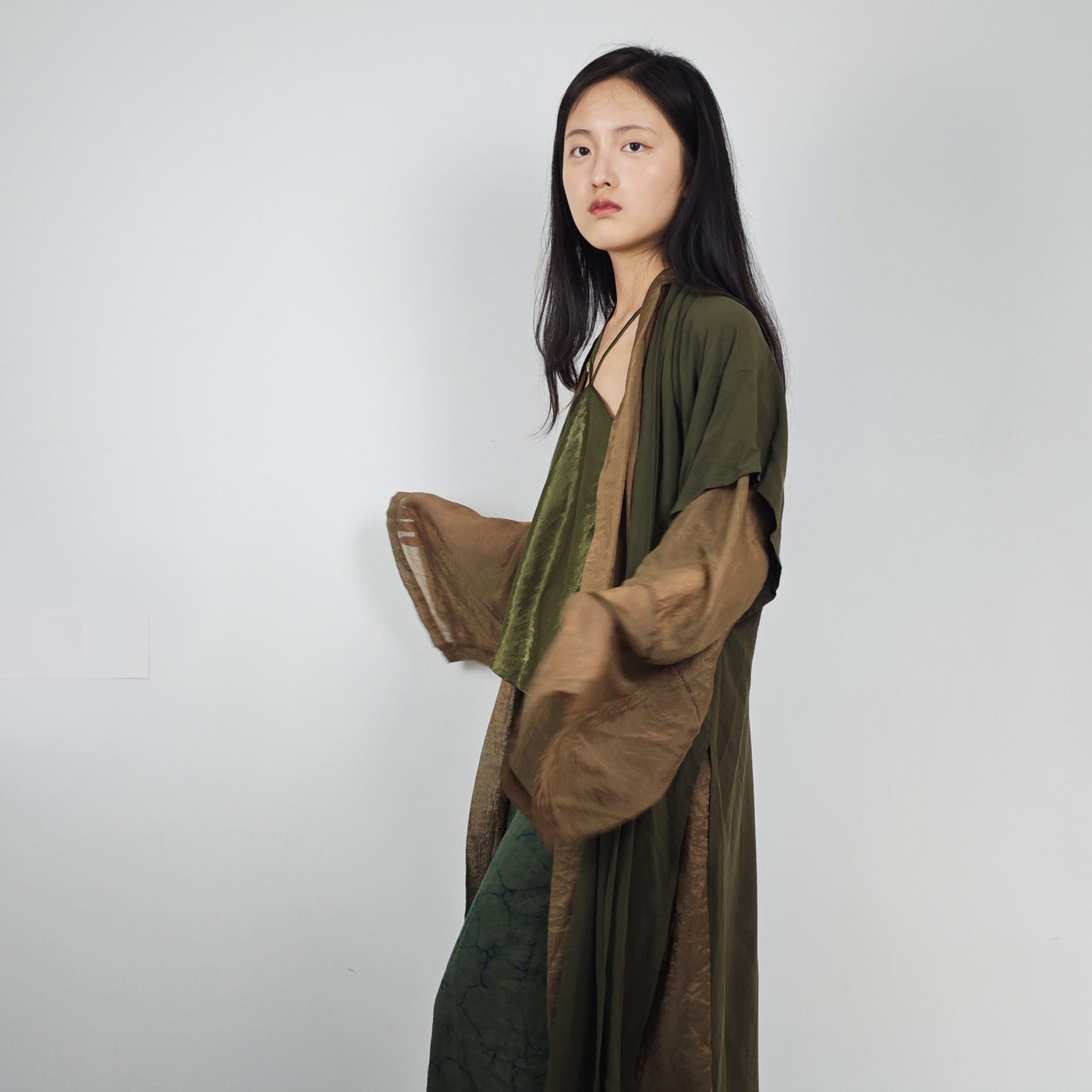 Large sleeve Hanfu top pickle color hanfu open cardigan top layer of hanfu set soft rayon hanfu top
