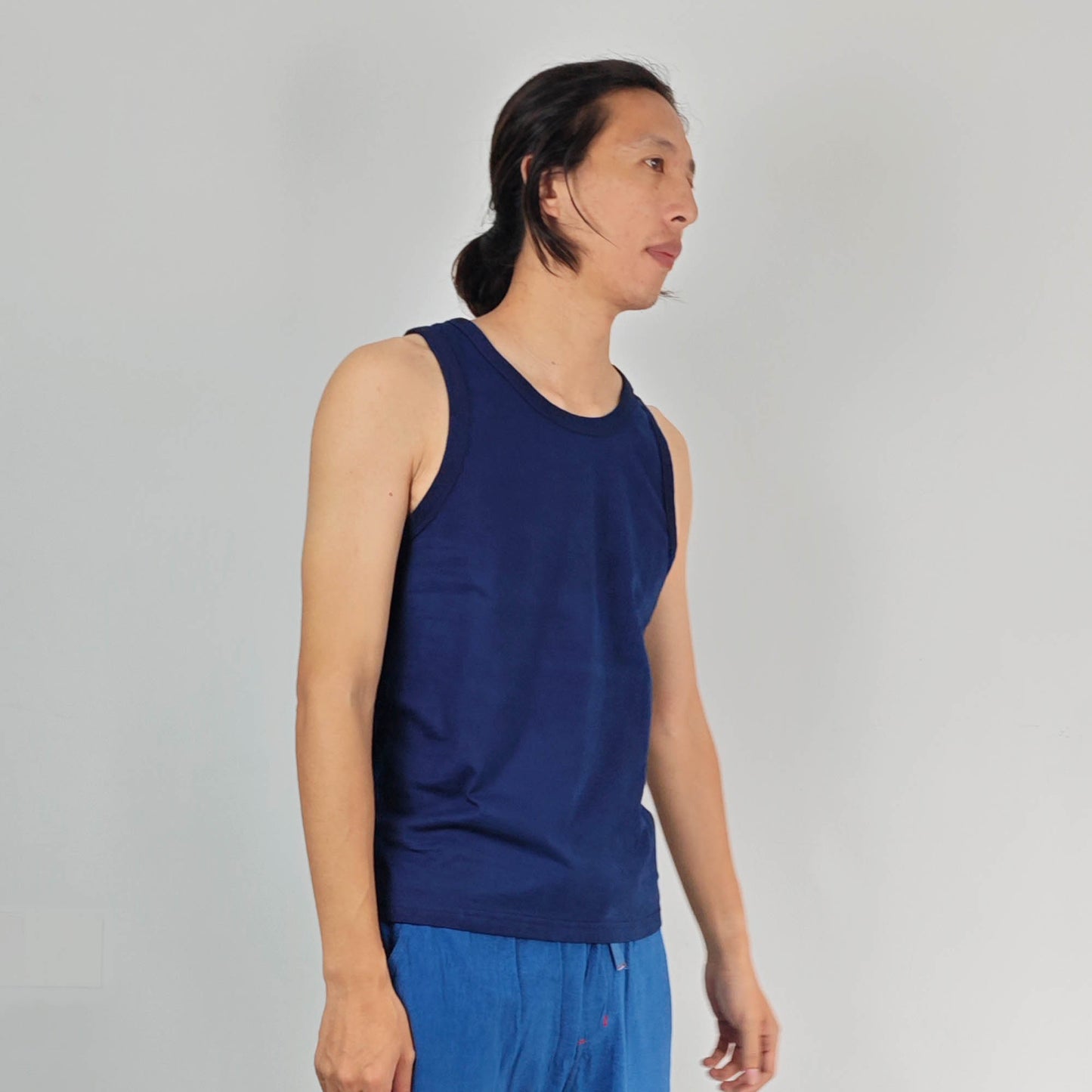 Neza Studio Indigo Singlet Vest T-shirt Navy Blue Hand Dye Tee Blue Plant Dye Cotton T-shirt Fitted Tee Soft Cotton Tank top indigo dye tank