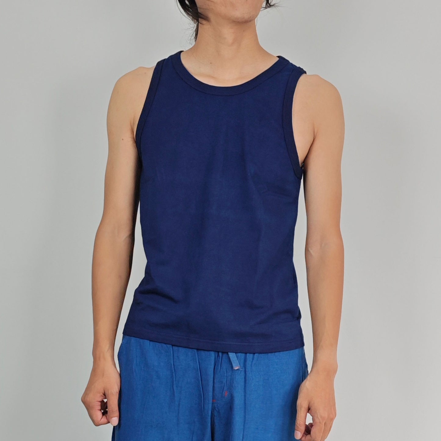 Neza Studio Indigo Singlet Vest T-shirt Navy Blue Hand Dye Tee Blue Plant Dye Cotton T-shirt Fitted Tee Soft Cotton Tank top indigo dye tank