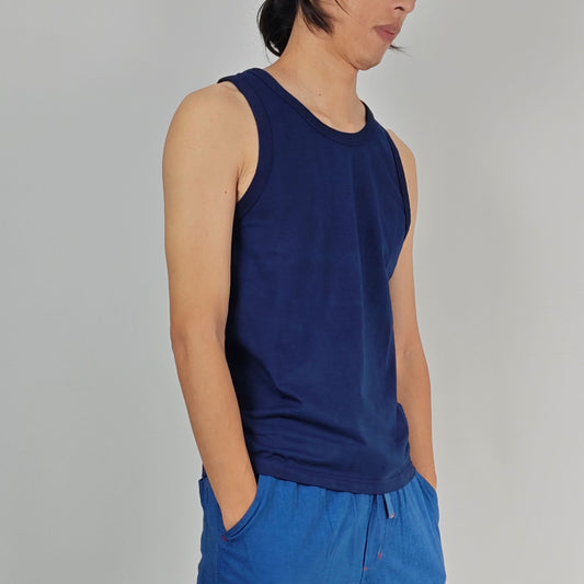 Neza Studio Indigo Singlet Vest T-shirt Navy Blue Hand Dye Tee Blue Plant Dye Cotton T-shirt Fitted Tee Soft Cotton Tank top indigo dye tank