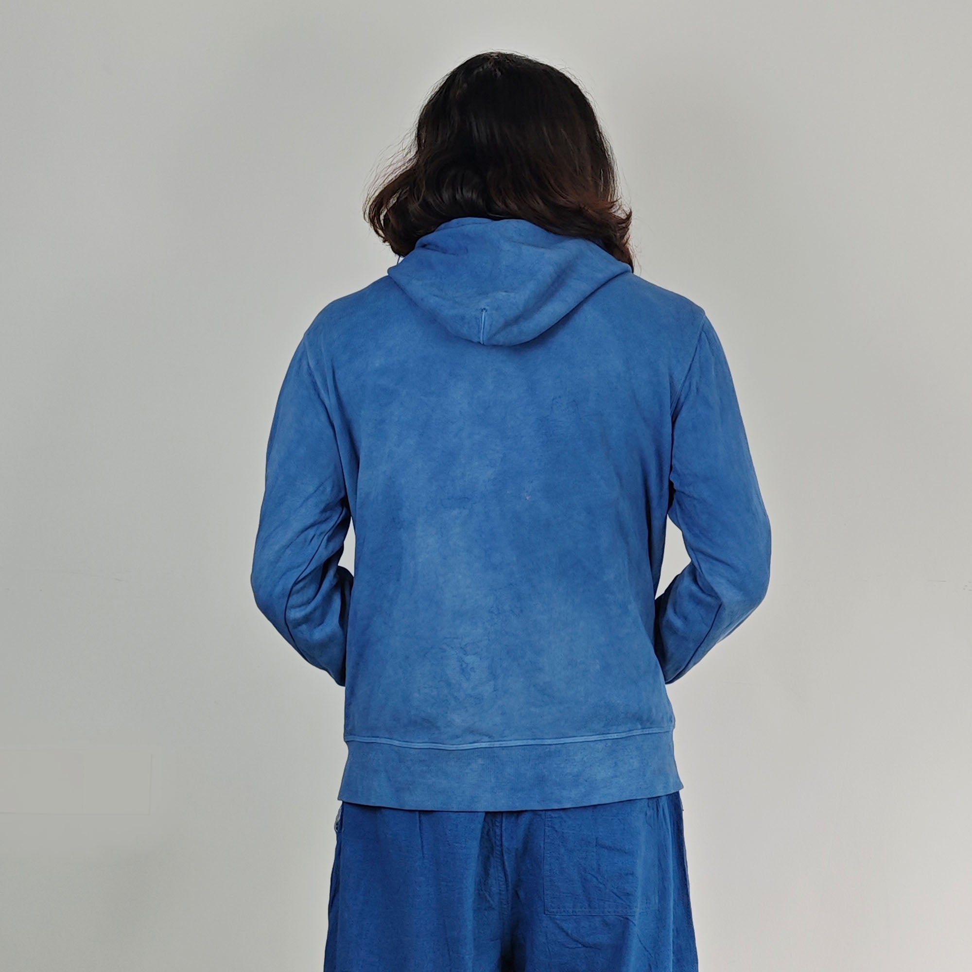 Neza Studio Indigo Navy Blue Hand Dye Pullover with Hoodie Soft Cotton Unisex  Jumper Sweater Shirt