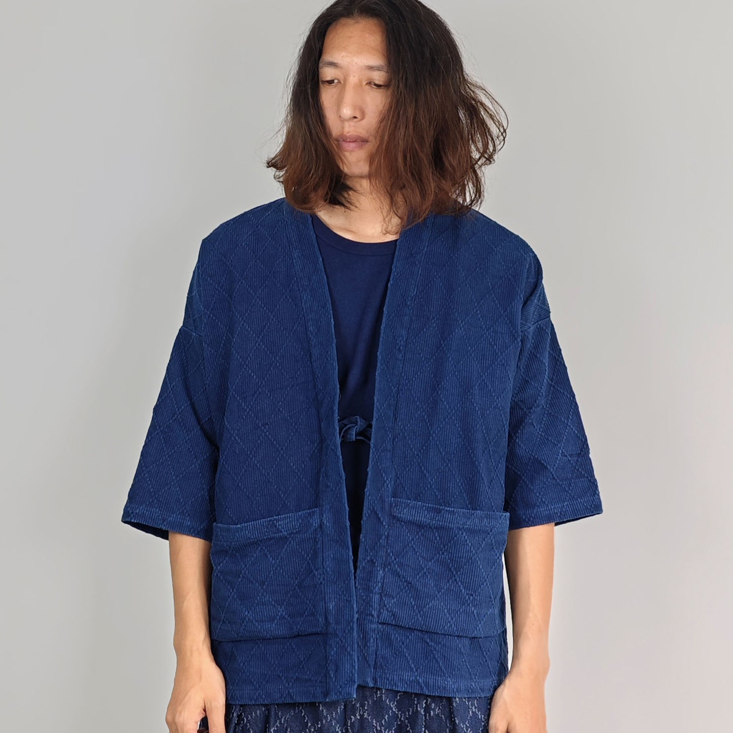 Natural Indigo Dyeing kimono jacket half sleeves sashiko cotton kimono jacket unisex kimono jacket