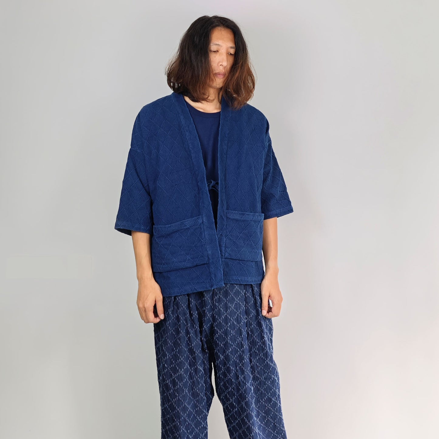 Natural Indigo Dyeing kimono jacket half sleeves sashiko cotton kimono jacket unisex kimono jacket
