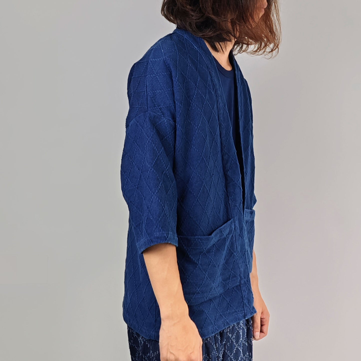 Natural Indigo Dyeing kimono jacket half sleeves sashiko cotton kimono jacket unisex kimono jacket