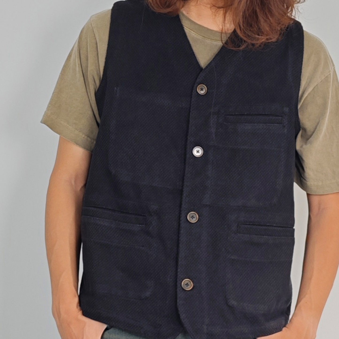 Sashiko Vest Retro style V neck gilet washed black sashiko vest sashiko jacket retro French work gilet waistcoats