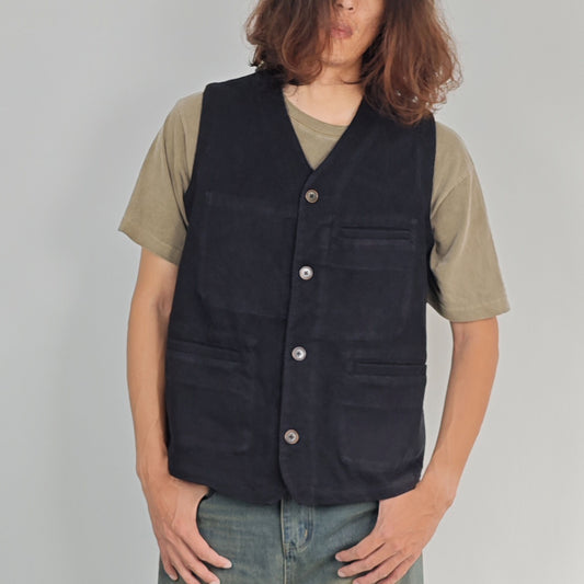 Sashiko Vest Retro style V neck gilet washed black sashiko vest sashiko jacket retro French work gilet waistcoats