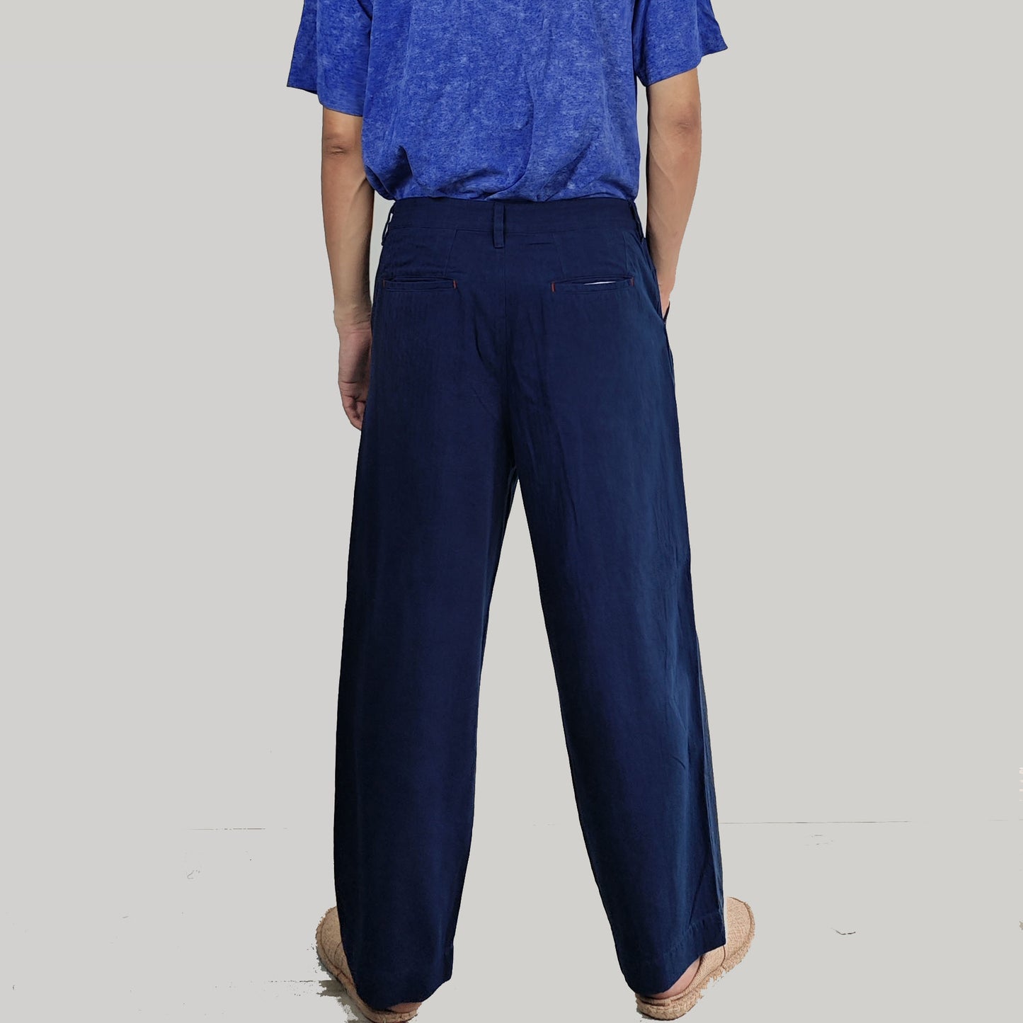 Indigo blue cotton pants plant dye herringbone weave cotton made trousers retro style regular fit pants hand dyed indigo pants