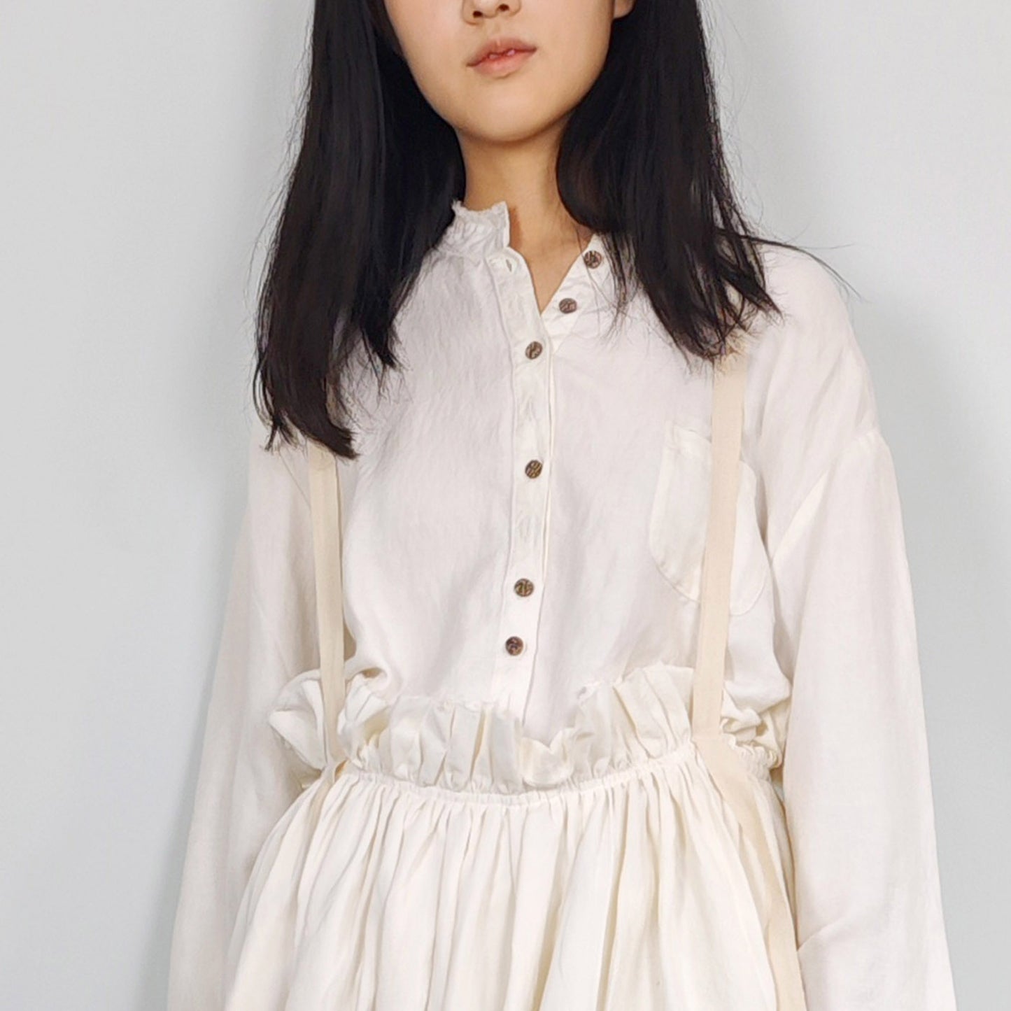 Linen long sleeves shirt with rough edges white linen shirt soft linen button blouse white shirt retro shirt