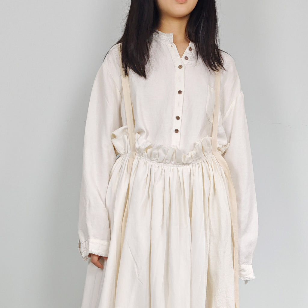 Cotton Linen skirt white linen skirt with suspenders straps raw edged linen skirt