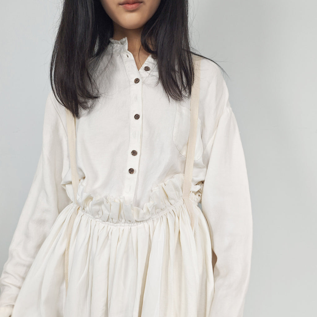Cotton Linen skirt white linen skirt with suspenders straps raw edged linen skirt