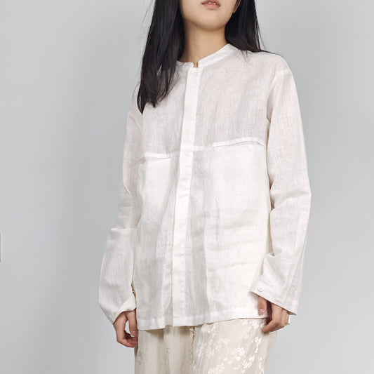 Linen Shirt with 2 pockets Minimalist style linen shirt white linen shirt