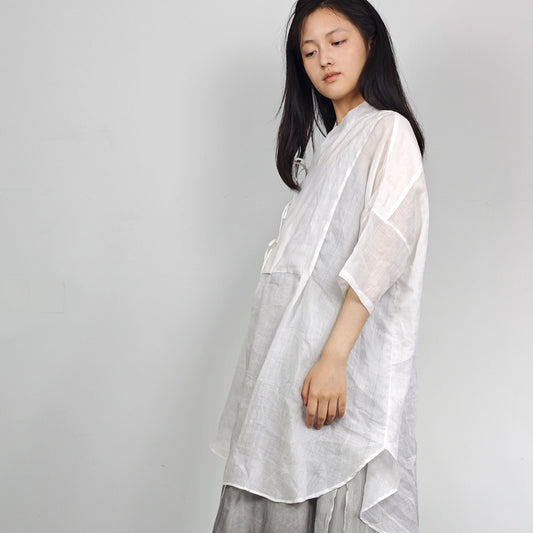 Ramie shirtdress Hanfu Shirt Hanfu Long Shirtdress Chinese Hanfu Top Modified Hanfu Ramie Dress Shirt Neza Studio Custom Made Linen Dress wrap dress